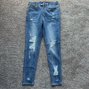 Women's Stretch Distressed High Rise Ankle Skinny Jeans Ripped Denim Summer